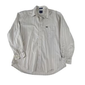 Facconable men's button down shirt business beige stripes Size XL preppy formal